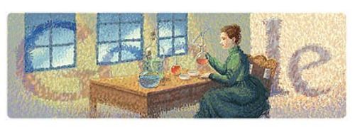 Google Doodle z okazji 144 urodzin Marii Curie Skłodowskiej.