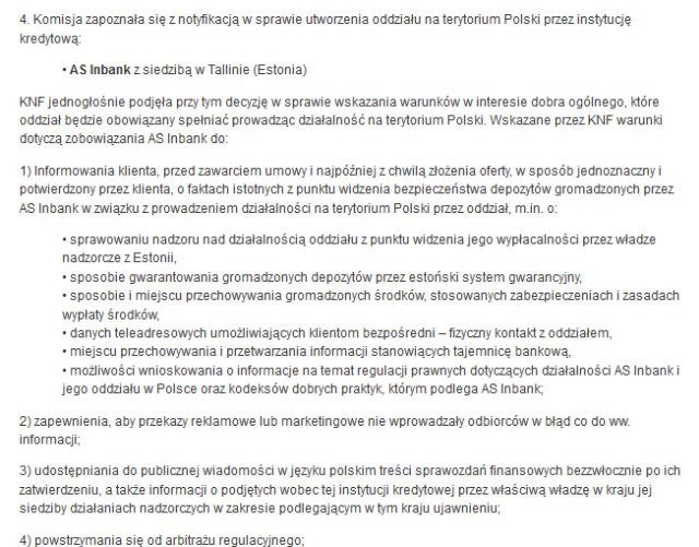 Warunki KNF-u, które musi spełnić estoński Inbank, jeżeli chce wejść na polski rynek