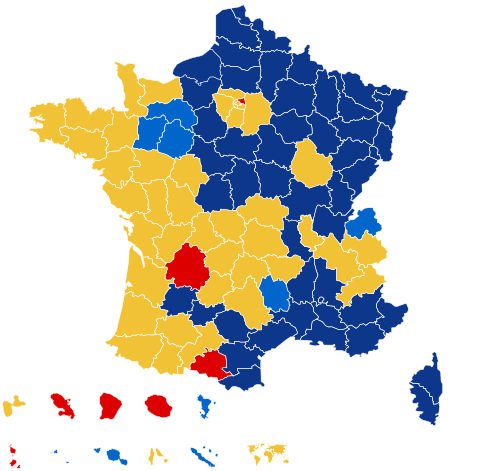 Pierwsza tura wyborów prezydenckich we Francji 2017 - mapa.