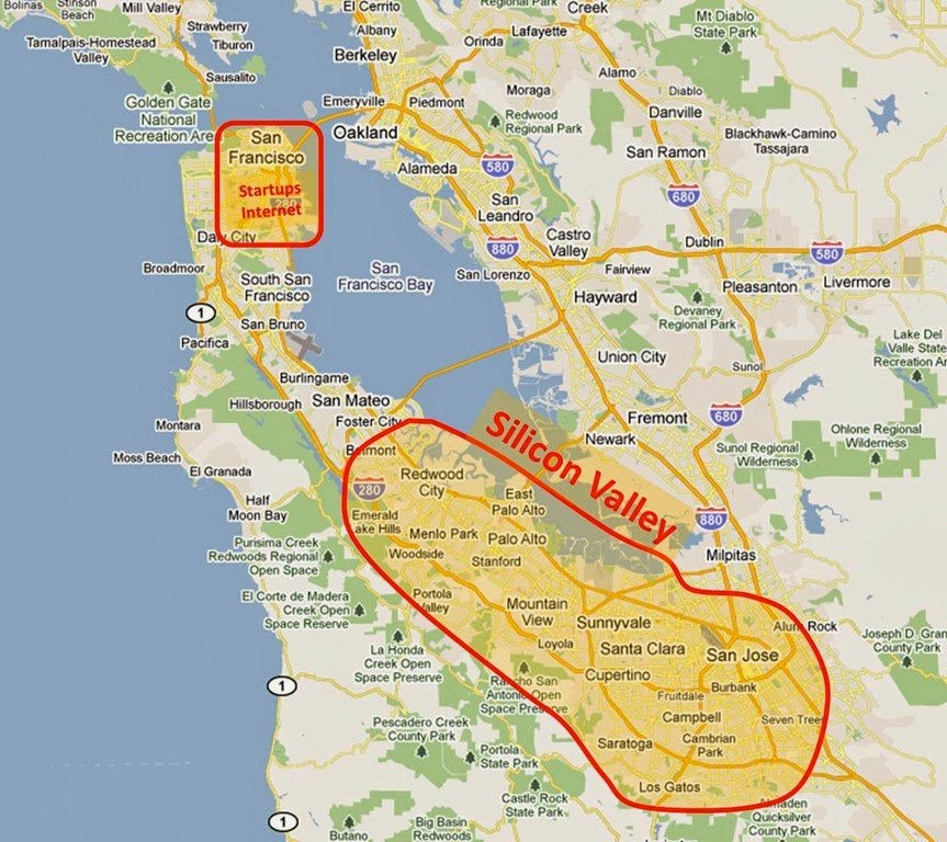 Lokalizacja Doliny Krzemowej w Zatoce San Francisco.