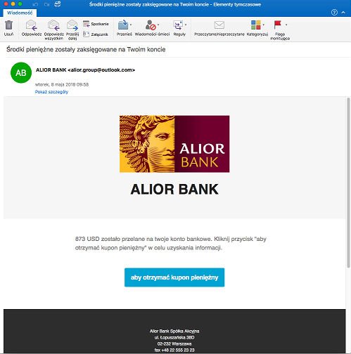 Alior Bank atak phishingowy
